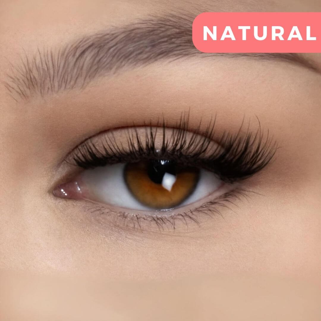 Close-up of an eye wearing Pomence magnetic lashes