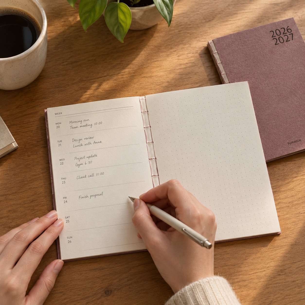 The pocket planner standing closed, showing the 2026 2027 cover