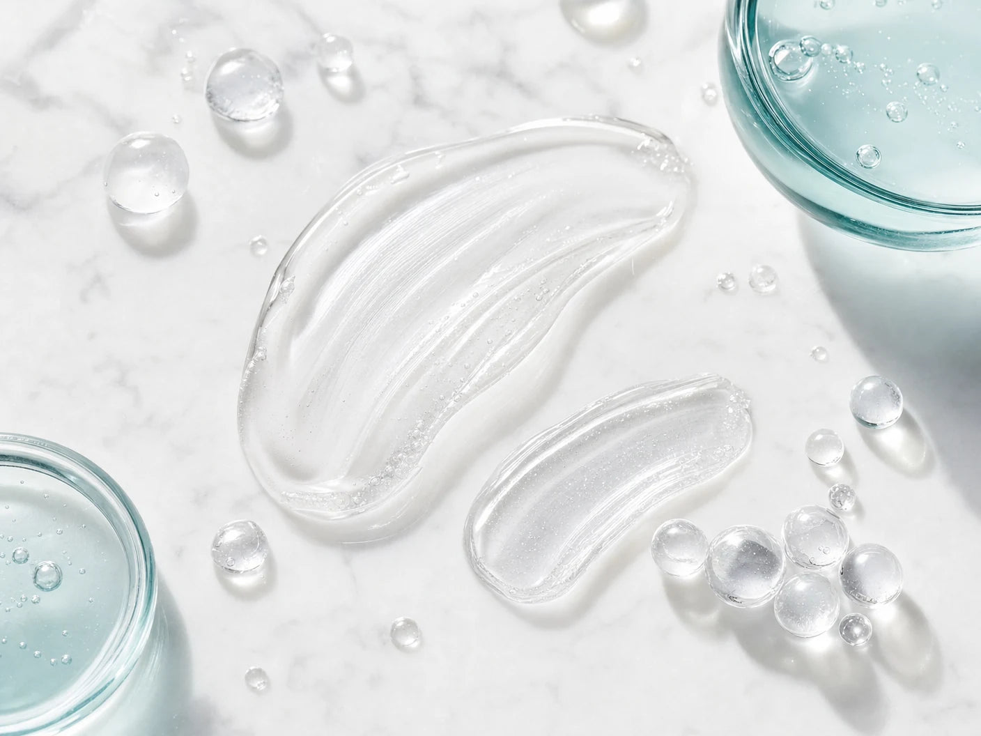Clear lip serum texture with clinical aqua and silver beauty ingredients