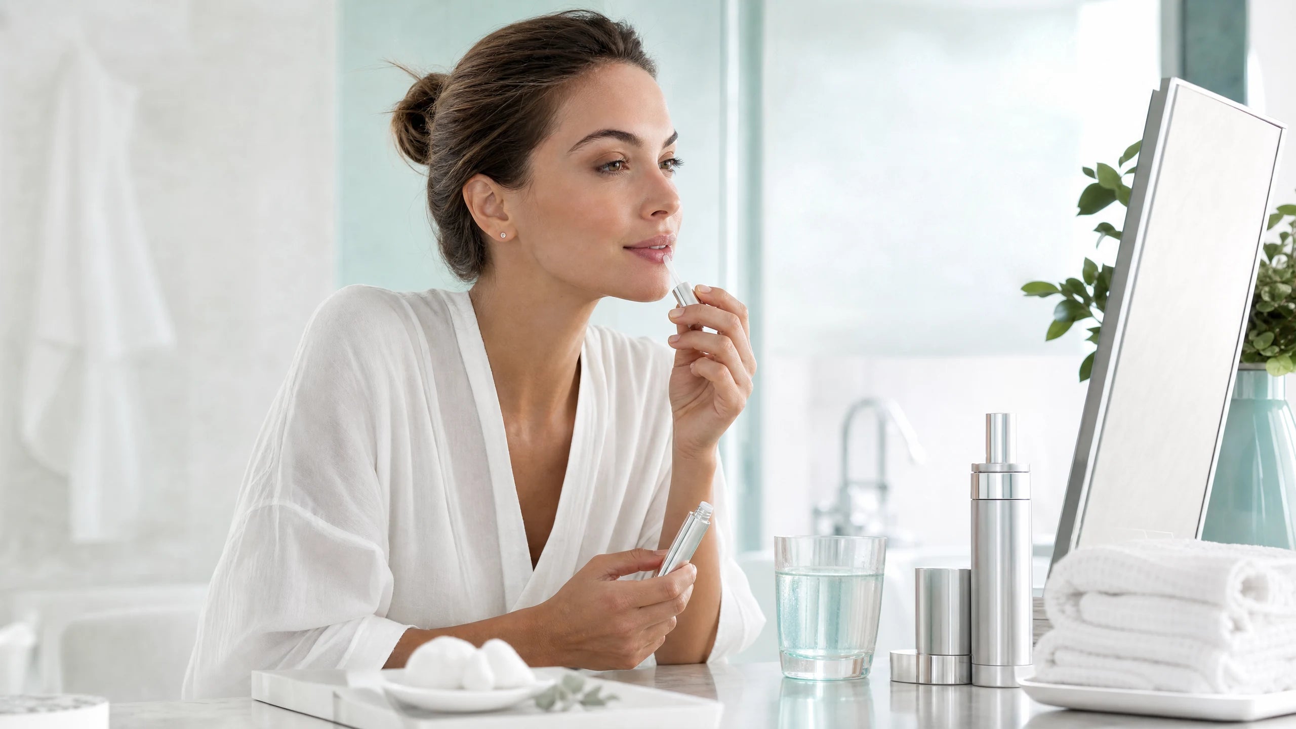 Morning lip care routine with glossy hydrated lips