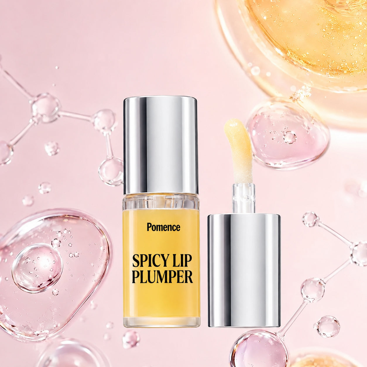 Pomence Spicy Lip Plumper next to ginger root and chili