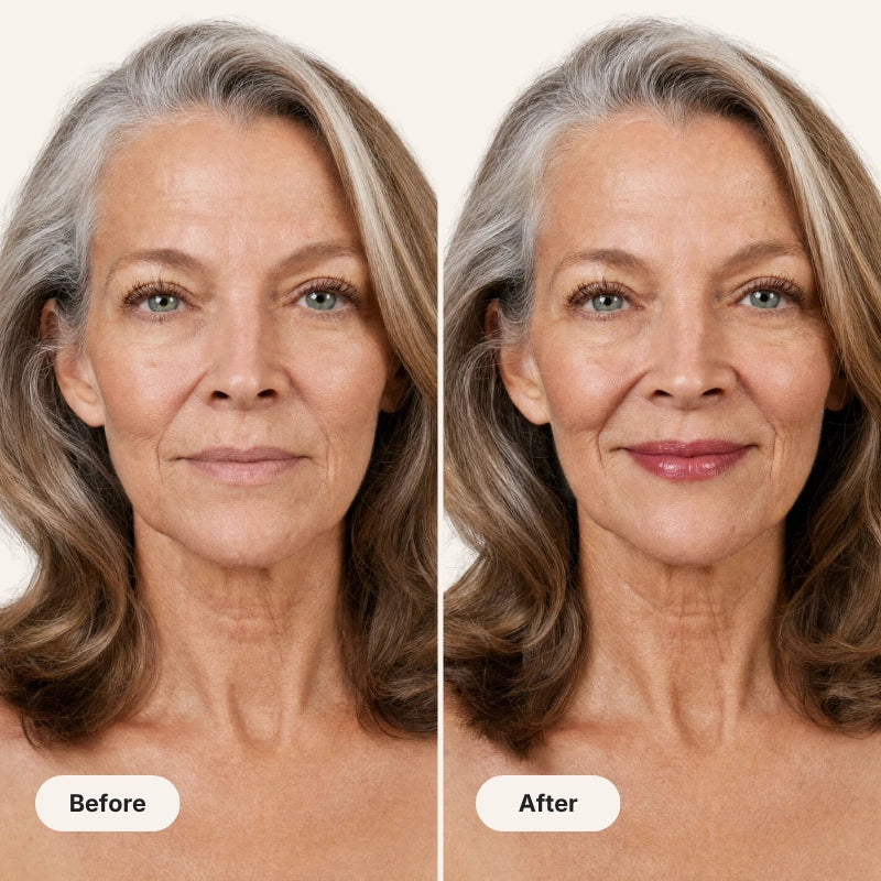A second before and after close-up showing Pomence Signature Lipstick results