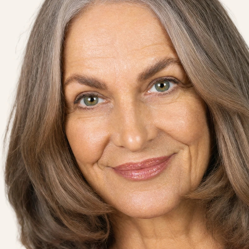 Close-up of a woman's face wearing Pomence Signature Lipstick
