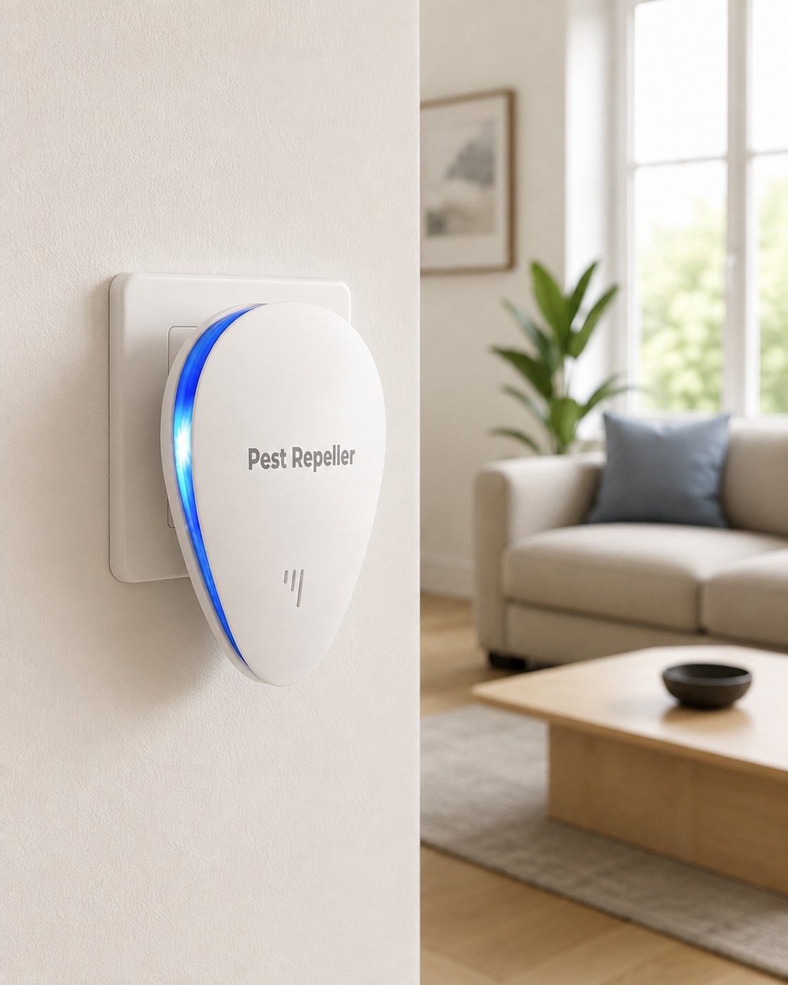 Clean, quiet home interior with the Pomence Pest Repeller plugged in