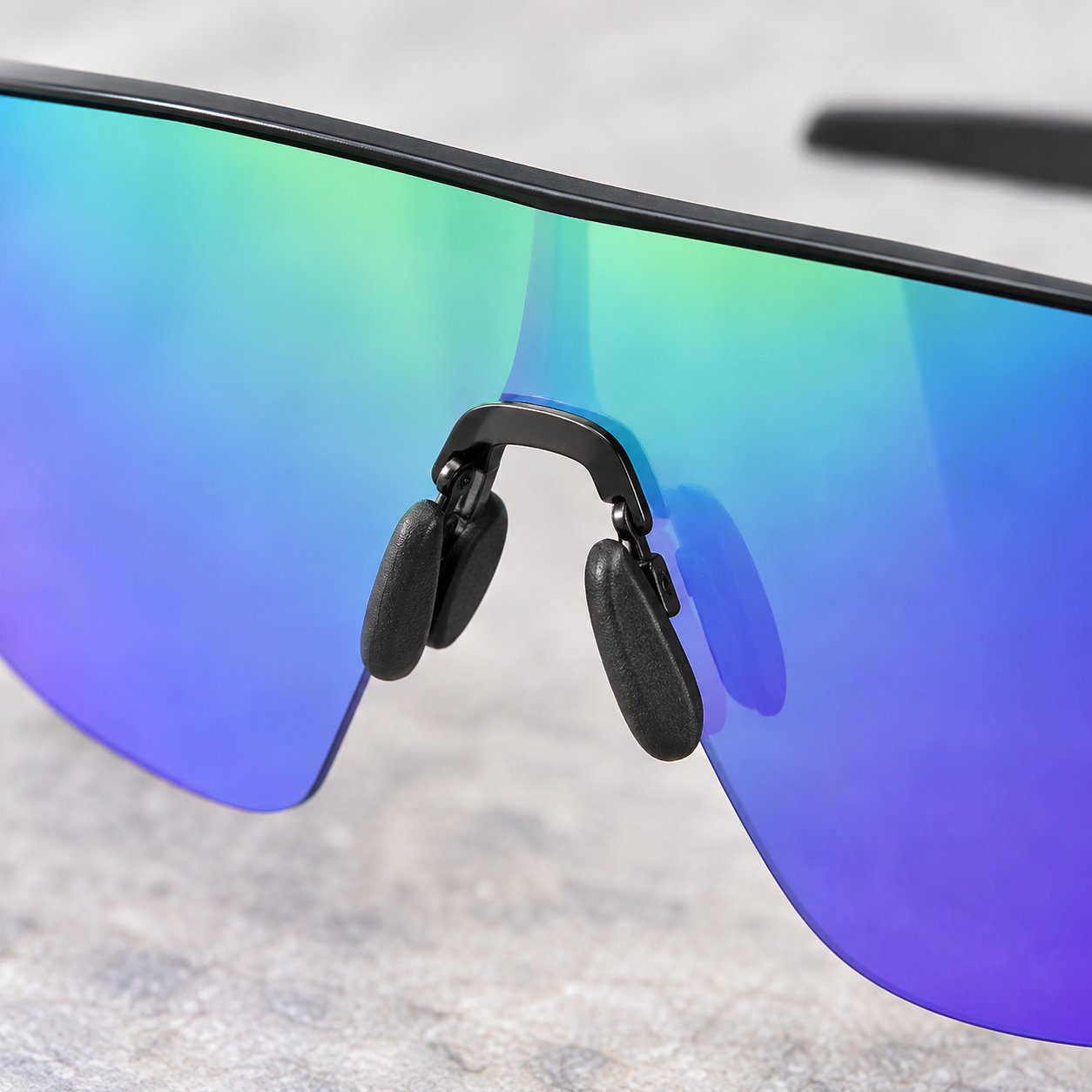 Macro of the adjustable nose pads on the Pomence™ Photochromic Sport Sunglasses