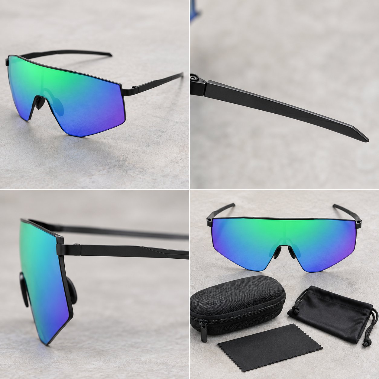 Macro of the thin flat temple arms on the Pomence™ Photochromic Sport Sunglasses