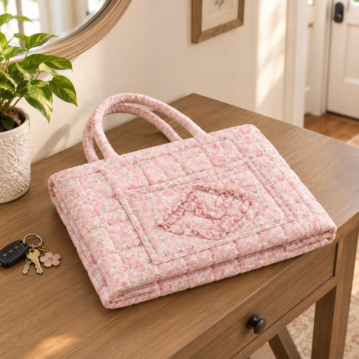 The quilted basket folded flat