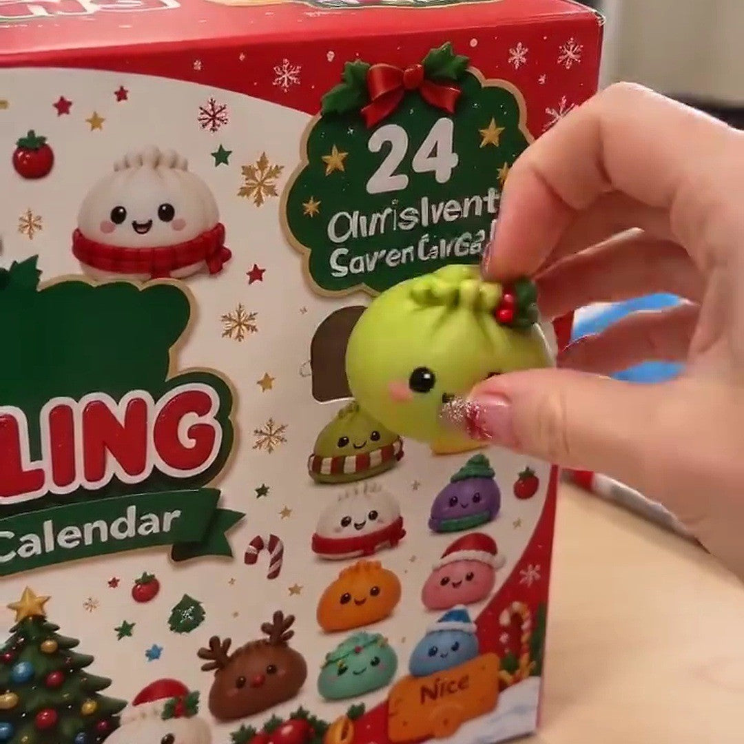 Una mano prende uno squishy dalla porticina del calendario