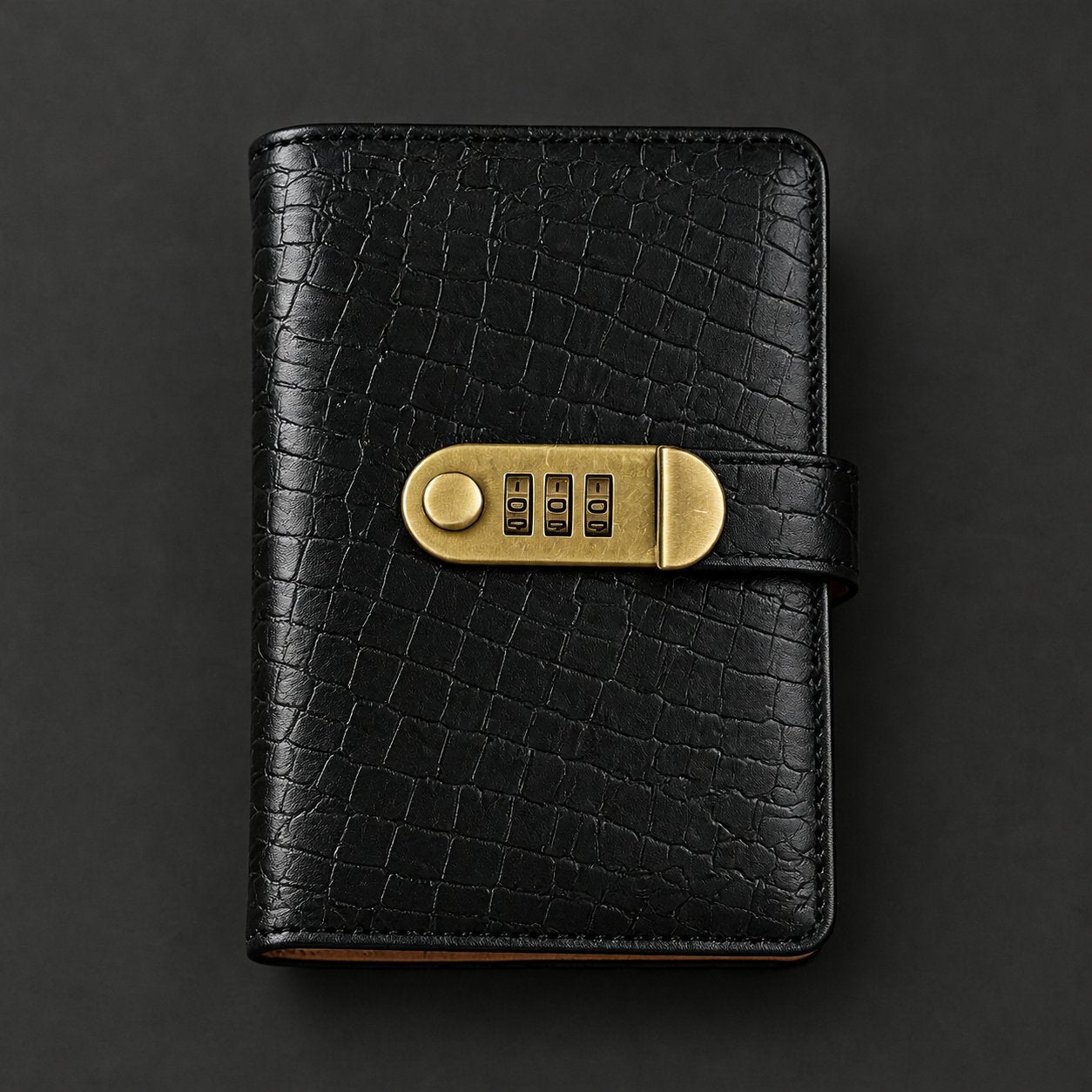 The Pomence Savings Binder with Lock closed and locked, standing on its own