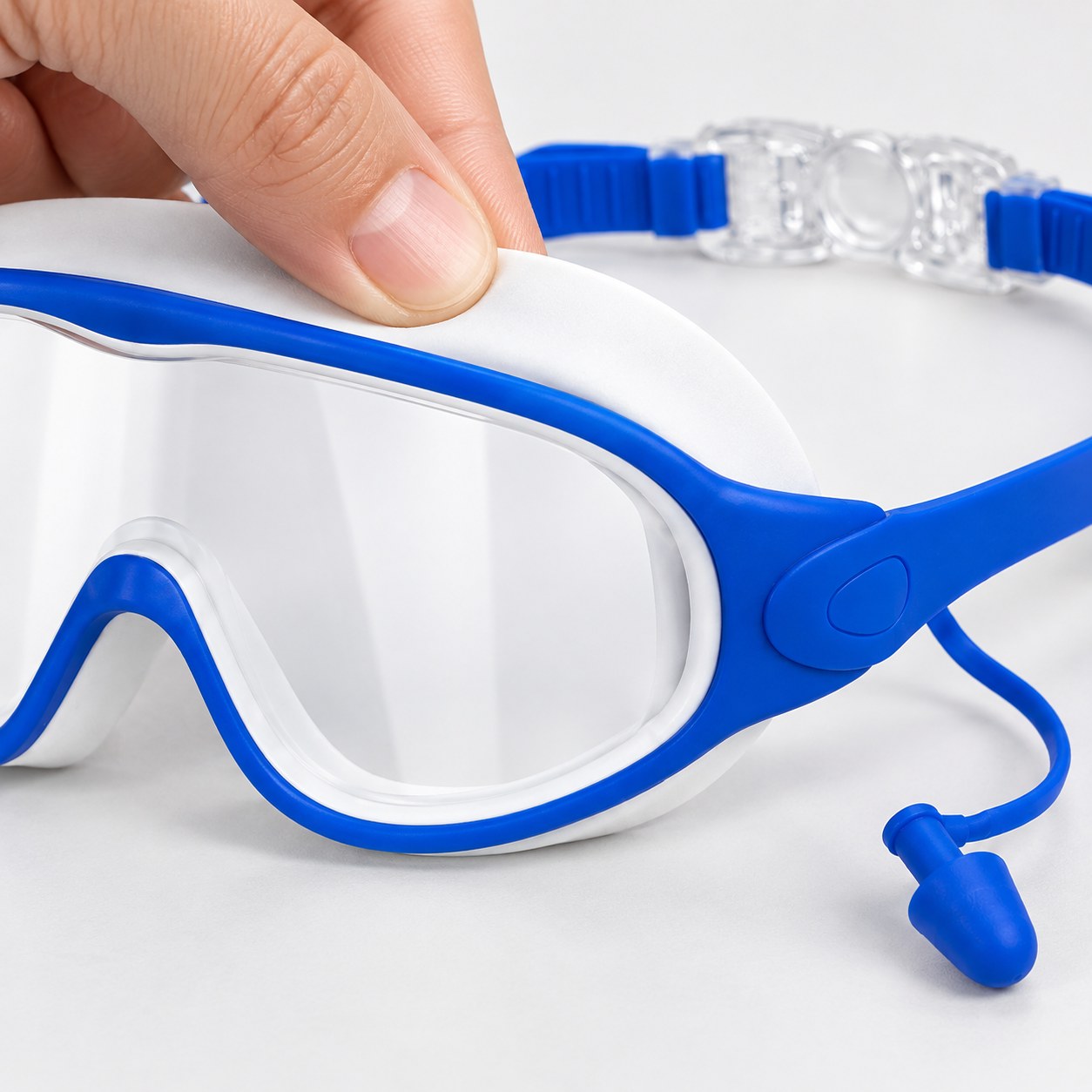 Macro of the two-tone soft silicone gasket on the Pomence Kids Swim Goggles