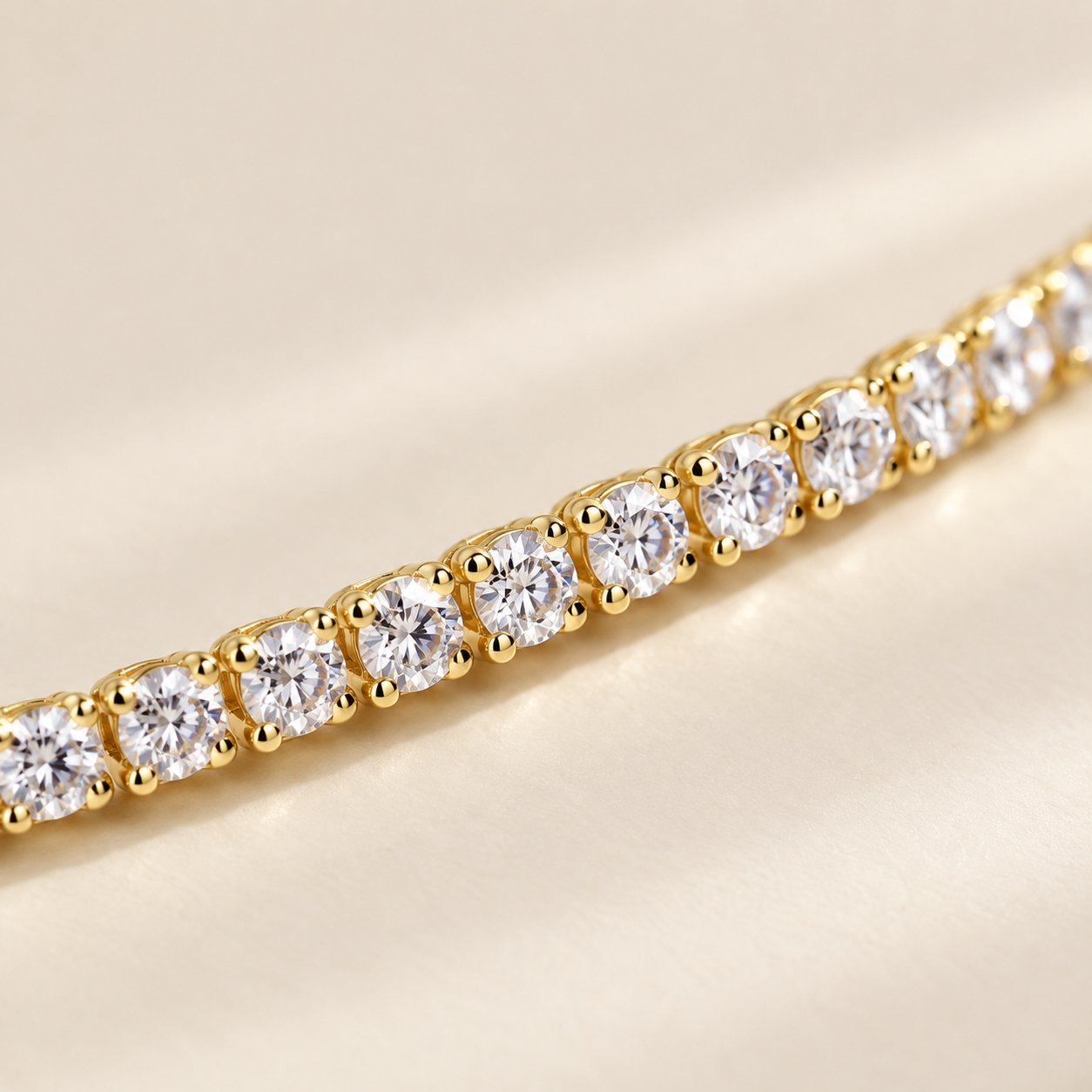 Macro of the 2mm round cubic zirconia stones on the Pomence Tennis Necklace