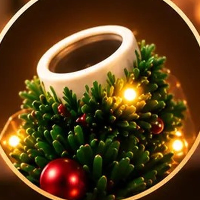 Close-up of the projector lens in the top of the lit tree